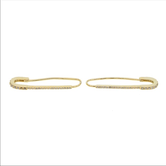Last Pair Gold Vermeil CZ Safety Pin Earrings - Picture 7 of 8